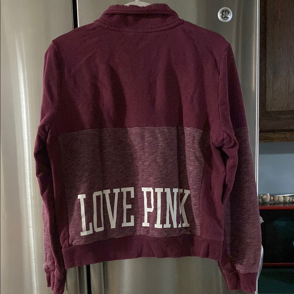 PINK Victoria's Secret Women's Burgundy Quarter Zip Sweater - Picture 4 of 6